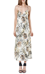 AGAIN - GIA - MID LENGTH STRAP SILK MAXI - CHEETAH