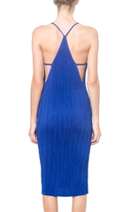 SHAKUHACHI - STRETCH PLEAT MIDI DRESS - COBALT