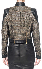 SKINGRAFT - WOVEN LEATHER MOTO JACKET - GOLD