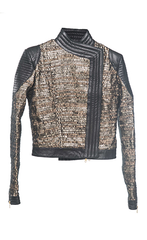 SKINGRAFT - WOVEN LEATHER MOTO JACKET - GOLD